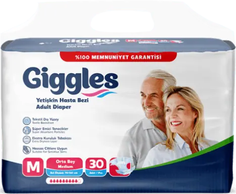 Giggles Yetişkin Tekstil Yüzeyli Belbantlı Hasta Bezi Orta Boy (M) 30'lu 4 Paket 120 Adet