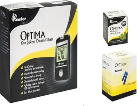 Optima Şeker Ölçüm Cihazı + Strip 50 Adet + 100 Lanset