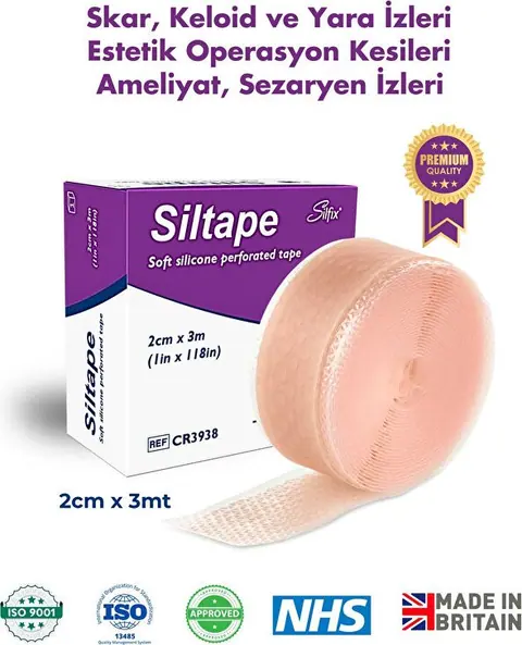 Advancis Medical UK Siltape Soft Silikon Bant Estetik Keloid Yanık Sezaryen Dikiş Ameliyat Izi Giderici 2cm X 3mt - 1