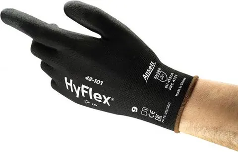Ansell- HYFLEX® 48-101 Siyah-Gri Tam Kaplı Sensilite Poliüretan Kaplı Hassas İş Eldiveni 1 Çift (8 Beden / M) - 1