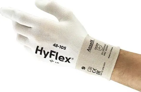 Ansell- HYFLEX® 48-105 Beyaz Parmak Uçları Kaplı Sensilite Poliüretan Kaplı Hassas İş Eldiveni 1 Çift (9 Beden / L) - 1