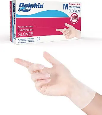 Dolphin Beyaz Vinil Eldiveni Pudrasız M Beden 100 Adet -MDR - 1