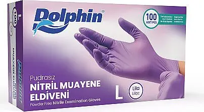 Dolphin Lila Nitril Muayene Eldiveni L Beden 100 Adet - MDR - 1