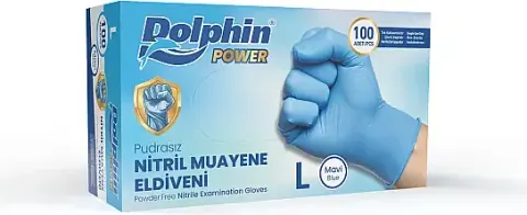 Dolphin Nitril Muayene Eldiveni Pudrasız Kalın Mavi L Beden 100 Adet x 20 Paket-Koli - 1