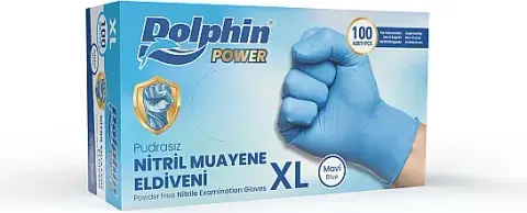 Dolphin Nitril Muayene Eldiveni Pudrasız Kalın Mavi XL Beden 100 Adet x 20 Paket-Koli - 1