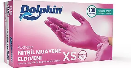 Dolphin Pembe Nitril Muayene Eldiveni XS Beden 100 Adet - MDR - 1