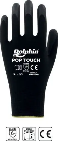 Dolphin Polyester Poliüretan İş Eldiveni Siyah POP TOUCH 9-L 1 Çift - 1