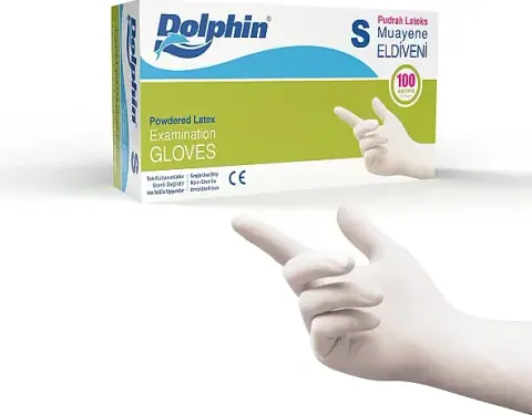 Dolphin Pudralı Lateks Muayene Eldiveni S Beden 100 Adet x 20 Paket - MDR - Koli - 1