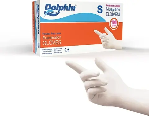 Dolphin Pudrasız Lateks Muayene Eldiveni S Beden 100 Adet x 20 Paket - MDR - Koli - 1