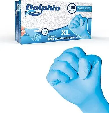 Dolphin Pudrasız Mavi Nitril Muayene Eldiveni XL Beden 100 Adet x 20 Paket - MDR - Koli - 1