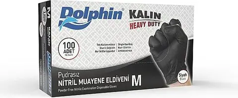 Dolphin Siyah Nitril Eldiven Pudrasız Ekstra Kalın M Beden 100 Adet x 10 Paket - MDR - Koli - 1
