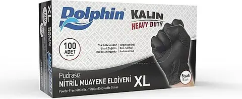 Dolphin Siyah Nitril Eldiven Pudrasız Ekstra Kalın XL Beden 100 Adet x 10 Paket - MDR - Koli - 1