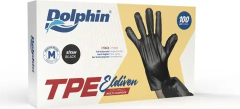 Dolphin Siyah TPE Eldiven M Beden 100 Adet