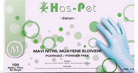 Has-Pet Mavi Nitril Eldiven 100 Adet Medium - 1