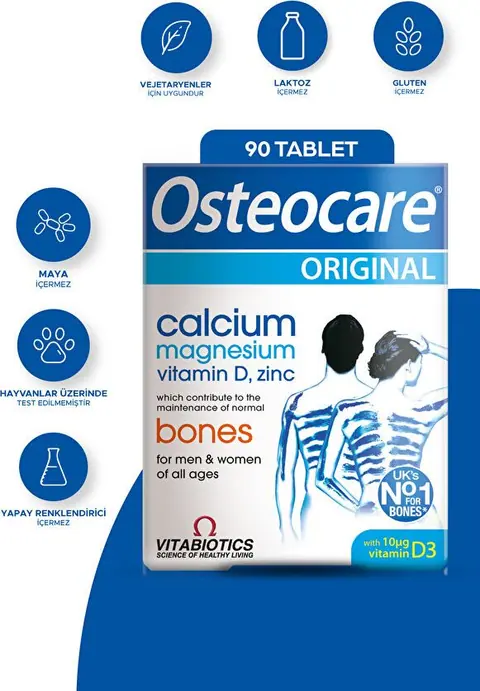 Osteocare Kalsiyum, Magnezyum, Çınko, D vitamini Içeren Kemik Saglıgı Vitaminı 90 Tablet