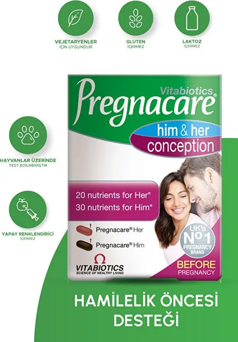 Pregnacare Folik Asit,Sibirya Ginsengi,Demir,Magnezyum İçeren Hamilelik Öncesi Kadın ve Erkek Destek Vitamini - 1