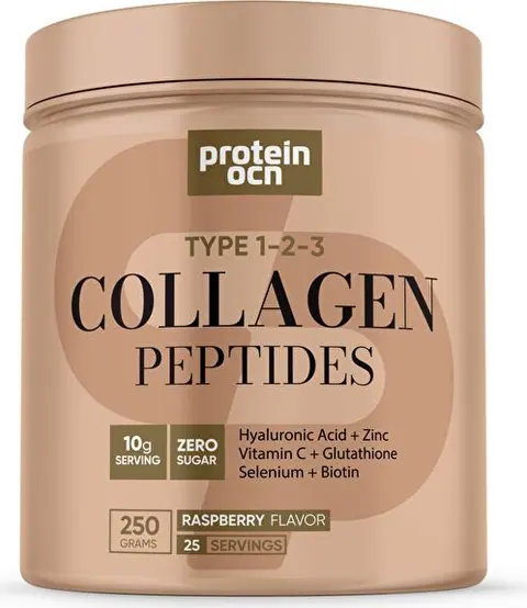 Proteinocean Collagen - Kolajen | Ahududu - 6 Vitamin İlaveli - Tip 1,2,3 - 250g 25 Servis - 1