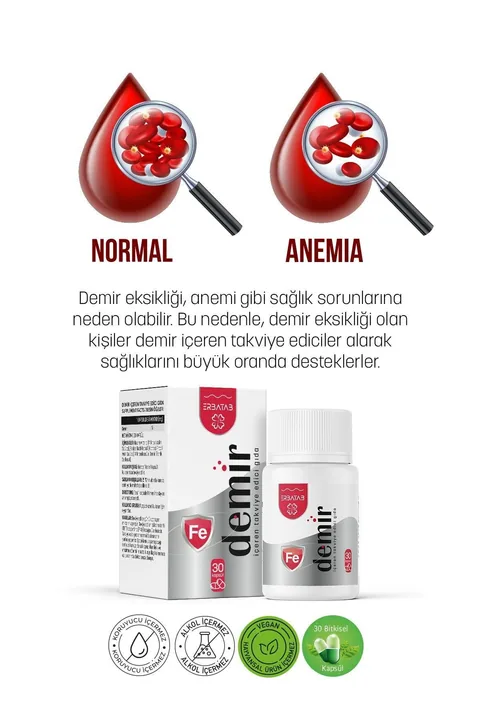Erbatab Demir 30 Kapsül Yüksek Emilimli Demir Takviyesi 3