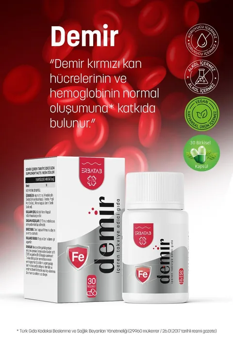 Erbatab Demir 30 Kapsül Yüksek Emilimli Demir Takviyesi 6
