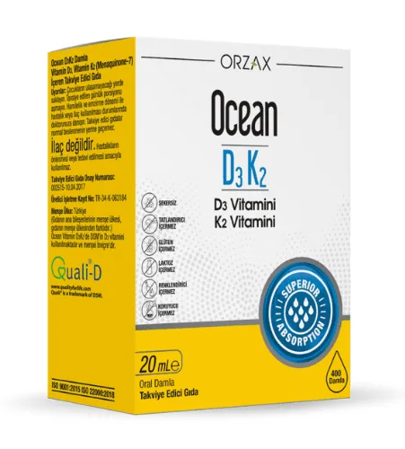 Ocean D3K2 20 ml Damla - 400 Doz D3 + K2 Vitamin Kombinasyonu