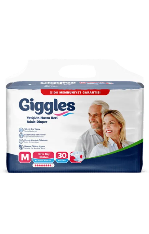 Giggles Yetişkin Tekstil Yüzeyli Belbantlı Hasta Bezi Orta Boy (M) 30'lu 4 Paket 120 Adet