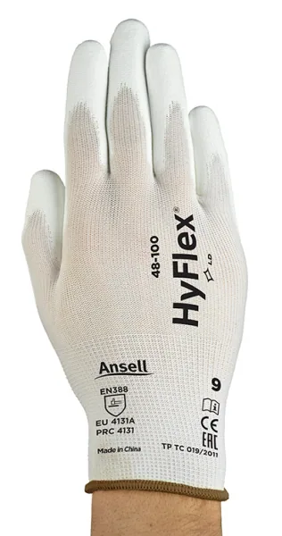 Ansell- HYFLEX® 48-100 Beyaz Tam Kaplı Sensilite Poliüretan Kaplı Hassas İş Eldiveni 1 Çift (7 Beden / S)