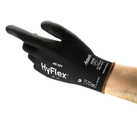Ansell- HYFLEX® 48-101 Siyah-Gri Tam Kaplı Sensilite Poliüretan Kaplı Hassas İş Eldiveni 1 Çift (10 Beden / XL)