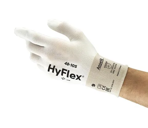 Ansell- HYFLEX® 48-105 Beyaz Parmak Uçları Kaplı Sensilite Poliüretan Kaplı Hassas İş Eldiveni 1 Çift (9 Beden / L)