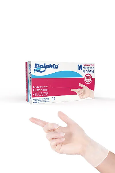 Dolphin Beyaz Vinil Eldiveni Pudrasız M Beden 100 Adet -MDR