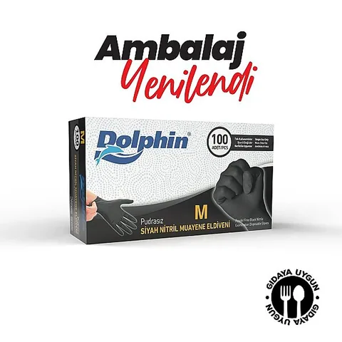 Dolphin Çok Amaçlı Siyah Nitril Eldiven M Beden 100 Adet x 20 Paket - MDR - Koli 2