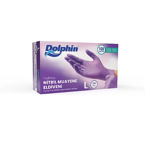 Dolphin Lila Nitril Muayene Eldiveni L Beden 100 Adet - MDR