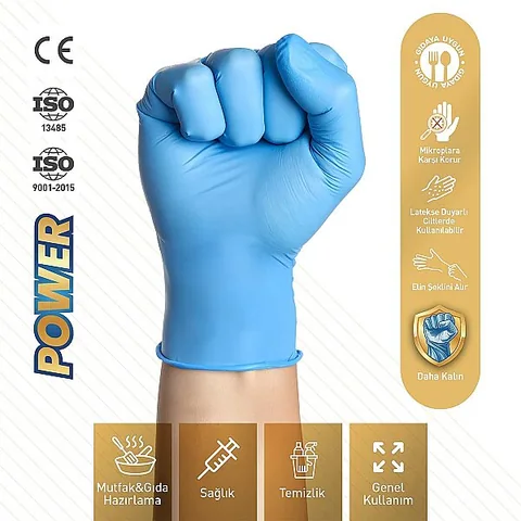 Dolphin Nitril Muayene Eldiveni Pudrasız Kalın Mavi XL Beden 100 Adet x 20 Paket-Koli 2