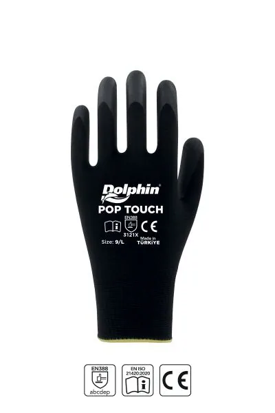 Dolphin Polyester Poliüretan İş Eldiveni Siyah POP TOUCH 9-L 1 Çift