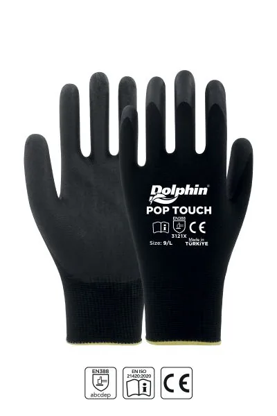 Dolphin Polyester Poliüretan İş Eldiveni Siyah POP TOUCH 9-L 1 Çift 2