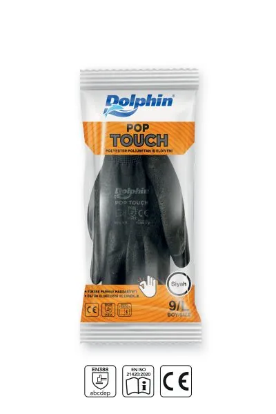Dolphin Polyester Poliüretan İş Eldiveni Siyah POP TOUCH 9-L 1 Çift 4