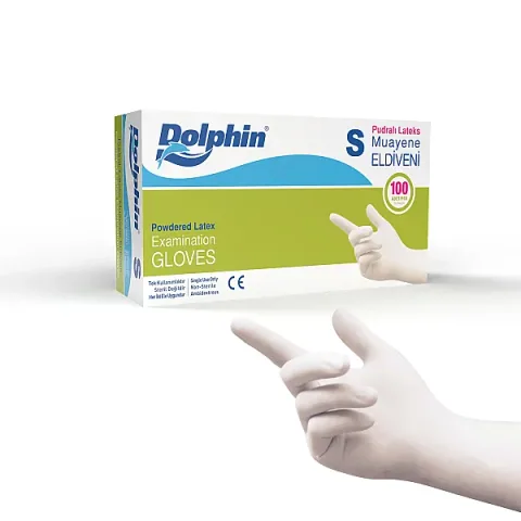 Dolphin Pudralı Lateks Muayene Eldiveni S Beden 100 Adet x 20 Paket - MDR - Koli