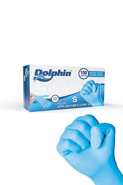 Dolphin Pudrasız Mavi Nitril Muayene Eldiveni S Beden 100 Adet x 20 Paket - MDR - Koli