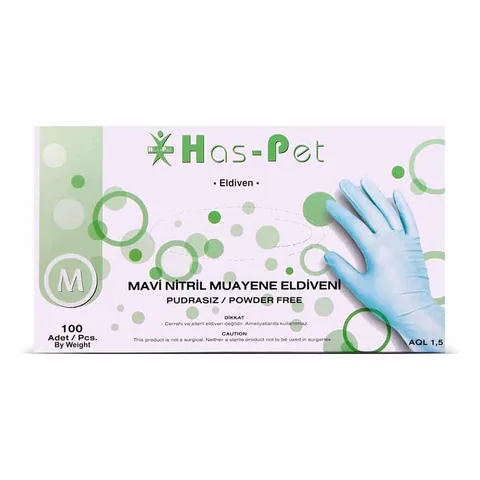 Has-Pet Mavi Nitril Eldiven 100 Adet Medium