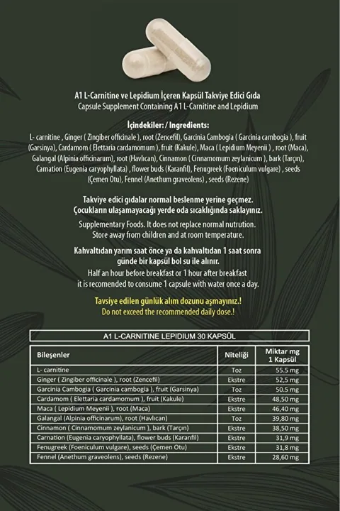 Hhs NEW A1 L-CARNTINE LEPDIUM 30 KAPSÜL BLİSTER 6