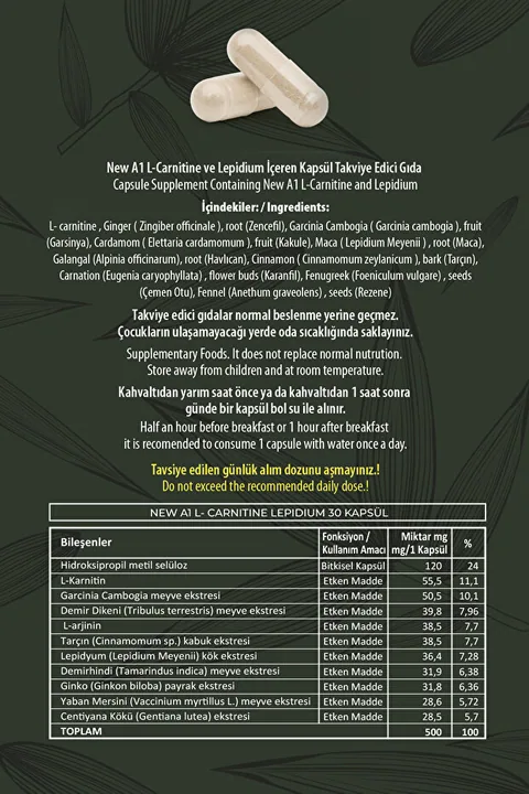 Hhs NEW A1 L-Carntine Lepdium 30 Kapsül (Şişe) 5
