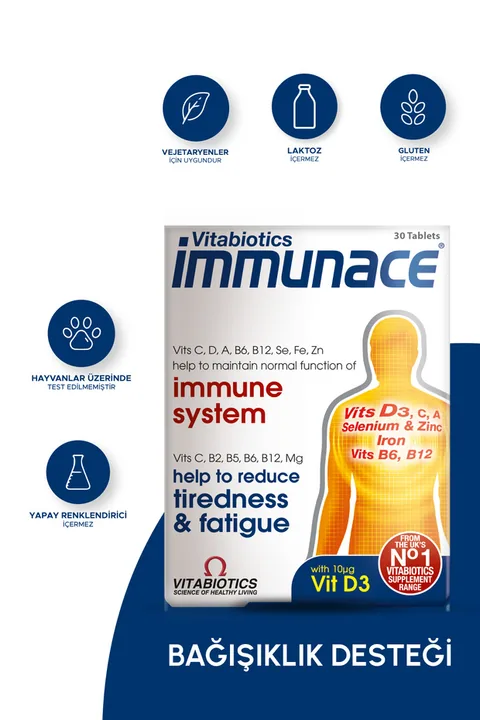 Immunace Demir, Çinko,Selenyum, Magnezyum, D Vitamini İçeren Bağışıklık Destek Vitamini 30 Tablet