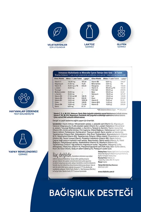 Immunace Demir, Çinko,Selenyum, Magnezyum, D Vitamini İçeren Bağışıklık Destek Vitamini 30 Tablet 2