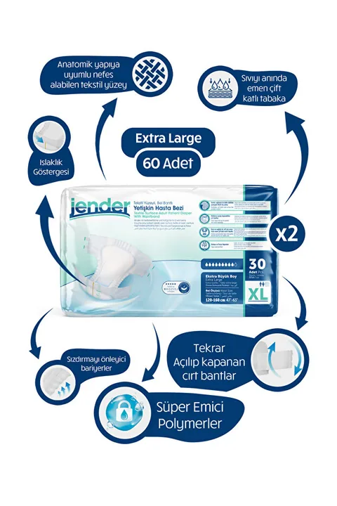 JENDER Bel Bantlı Xl Hasta Bezi 30’lu 2 Paket 60 Adet