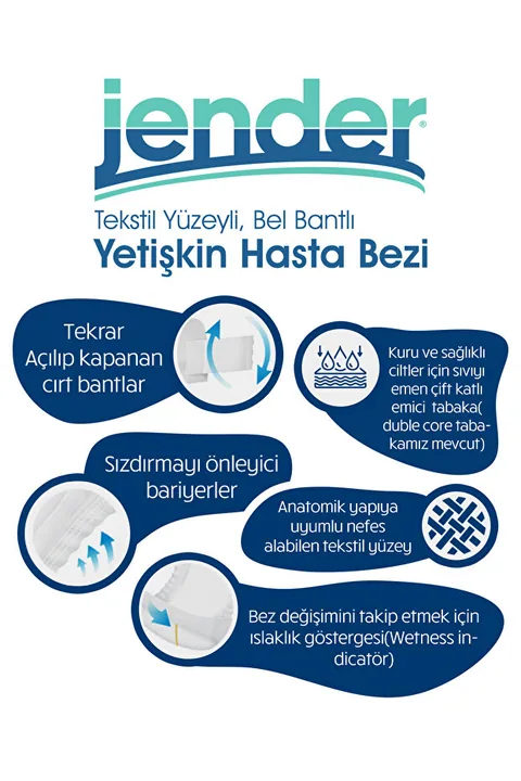 JENDER Bel Bantlı Xl Hasta Bezi 30’lu 2 Paket 60 Adet 3