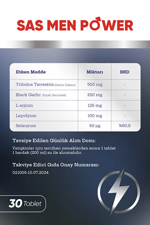 MDC Sas Men Power (TRİBULUS, SAS, L-ARJİNİN, LEPİDYUM) 30 Tablet (erkeklere Özel ) 6