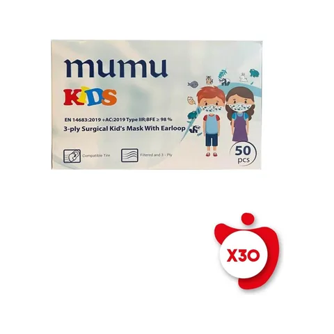 Mumu 3-Ply Surgical Kid's Mask With Earloop 50'Li 30 Paket