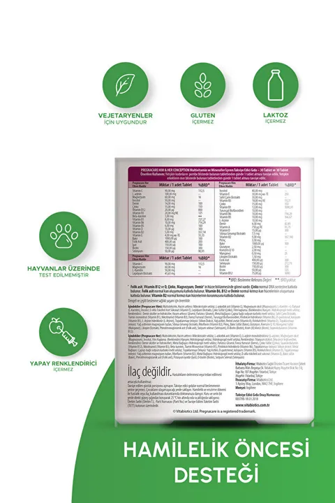 Pregnacare Folik Asit,Sibirya Ginsengi,Demir,Magnezyum İçeren Hamilelik Öncesi Kadın ve Erkek Destek Vitamini 2
