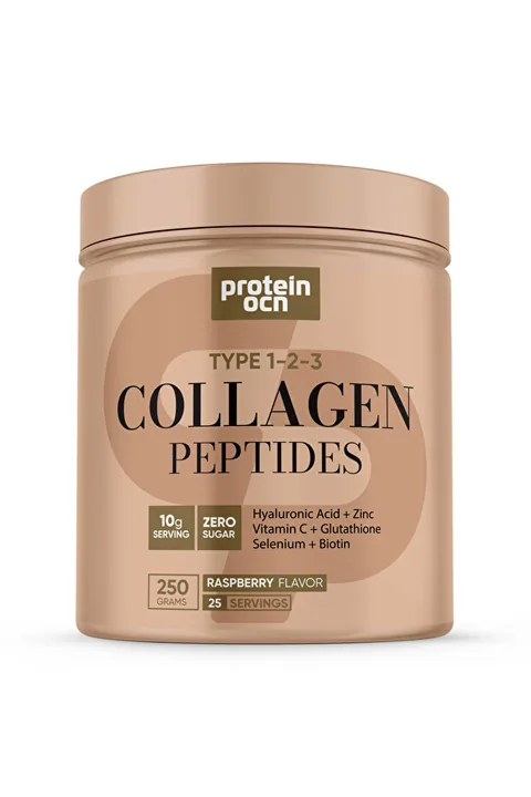 Proteinocean Collagen - Kolajen | Ahududu - 6 Vitamin İlaveli - Tip 1,2,3 - 250g 25 Servis