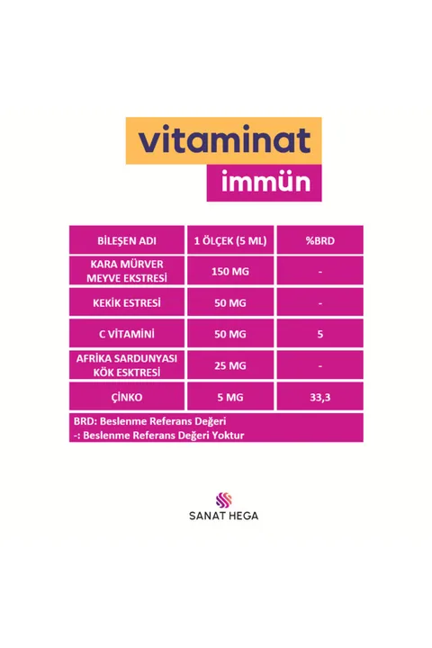 Sanat Hega Vitaminat Multi L-Arjinin, Multivitamin, Multimineral İçeren Sıvı Takviye Edici Gıda 150 ml 2