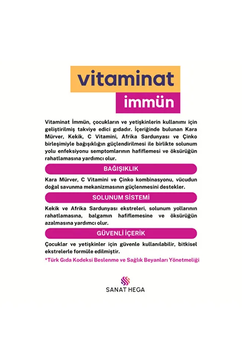 Sanat Hega Vitaminat Multi L-Arjinin, Multivitamin, Multimineral İçeren Sıvı Takviye Edici Gıda 150 ml 3